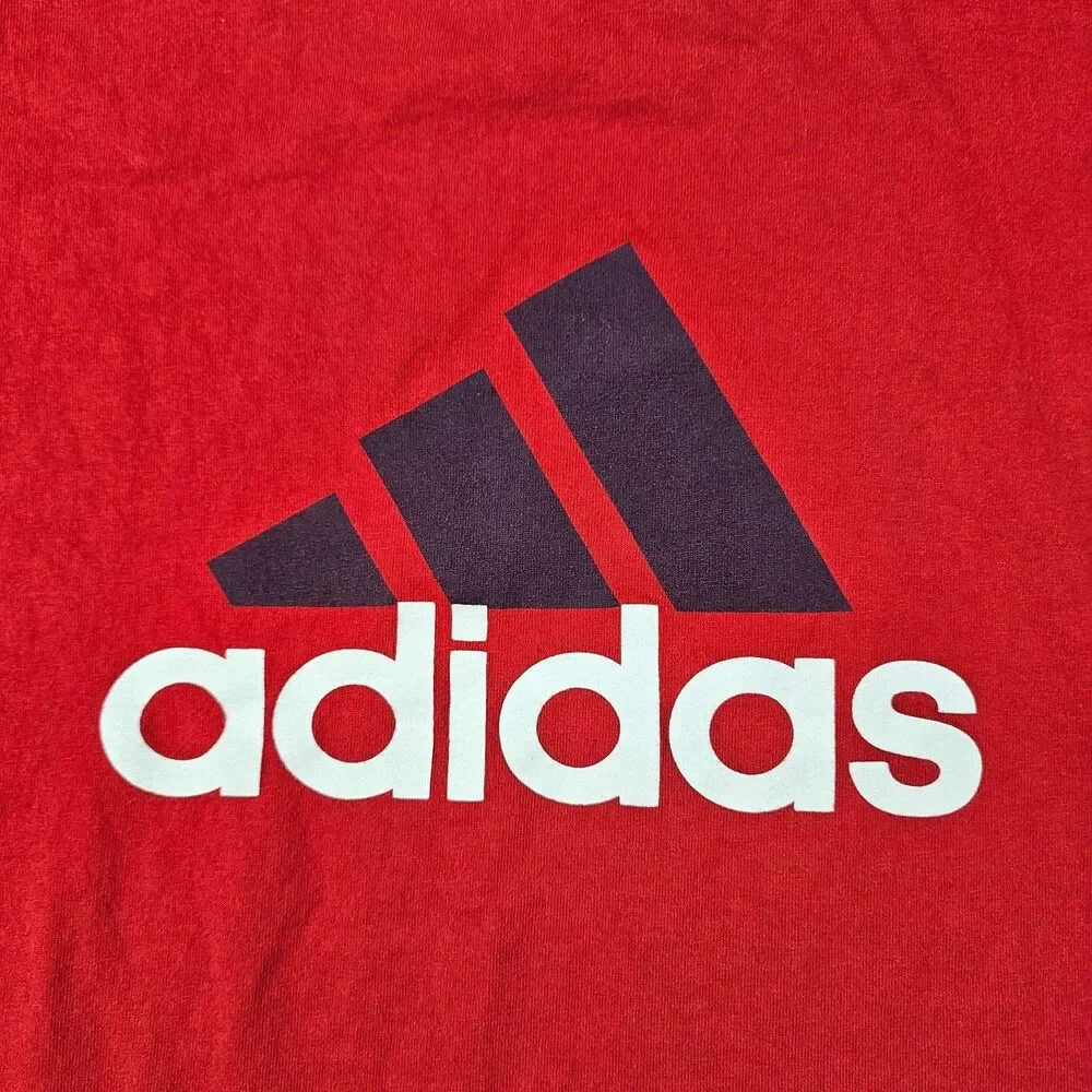 Vintage Adidas Shirt Mens Large Red USA Made Big Logo Graphic Faded 90s Y2K